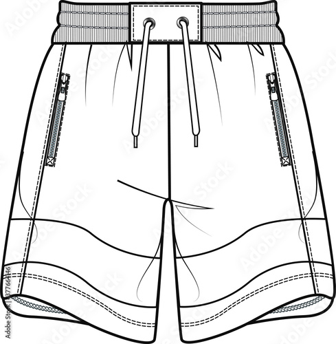 men's shorts illustration. Fashion flat sketch, vector