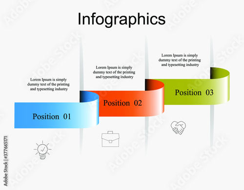 Business data visualization, infographics. The scheme of the process elements using graphics, diagrams, rectangles are curved into three stages, numbers, options, parts. Business vector for presentati