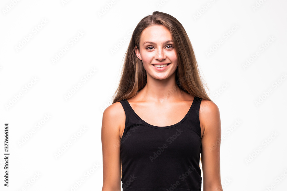 Portrait of happy young woman isolated on white background Portrait of happy young woman isolated on white background