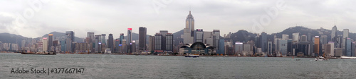 Photography sea front view with luxurious buildings in Hong Kong