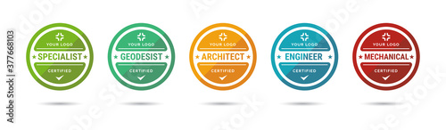 Set of company training badge certificates to determine based on criteria. Vector illustration certified logo design.