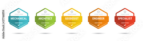 Set of company training badge certificates to determine based on criteria. Vector illustration certified logo design. photo
