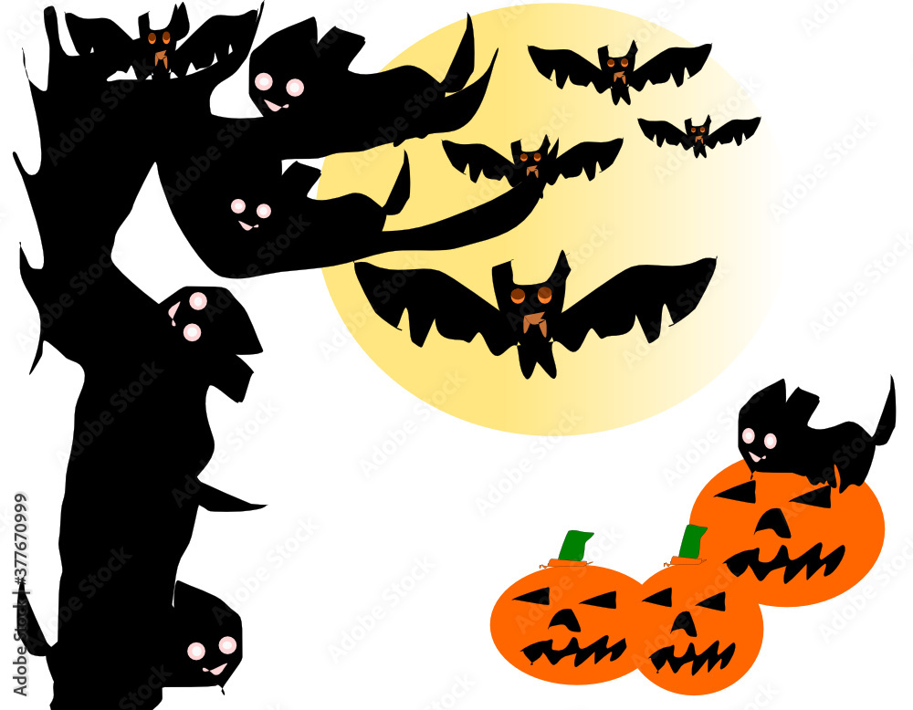 halloween pumpkin and bats