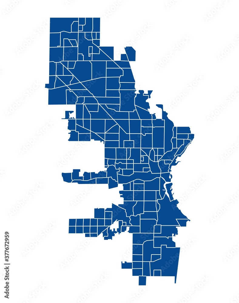 Outline blue map of Milwaukee city