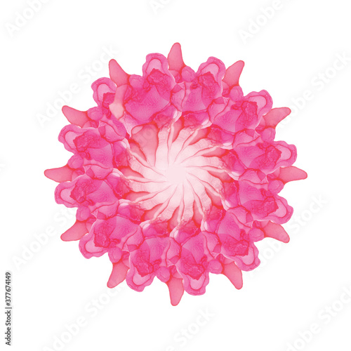 Alcohol ink hand painted floral shape on white background