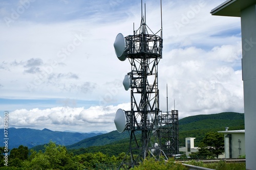 The communications equipment on the top of mountain in Yamagata. photo