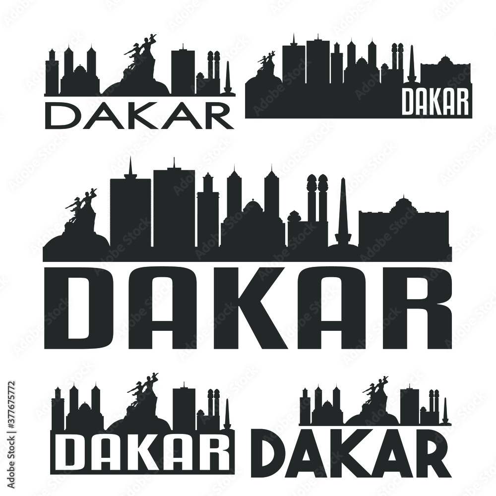 Dakar Senegal Flat Icon Skyline Vector Silhouette Design Set logo.