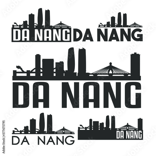 Da Nang Vietnam Flat Icon Skyline Vector Silhouette Design Set Logo.