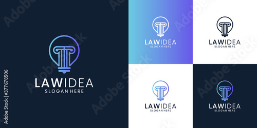 creative light bulb and pillar logo. Creative light bulb legal ideas, lawyer logo.