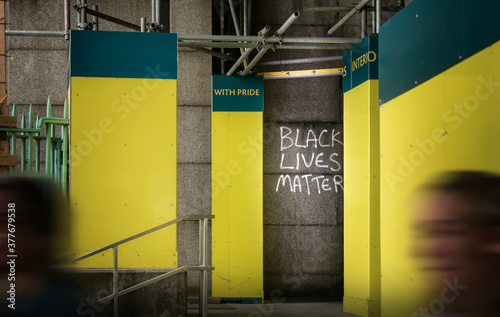 Black Lives Matter Graffiti on Urban Setting in London, UK photo