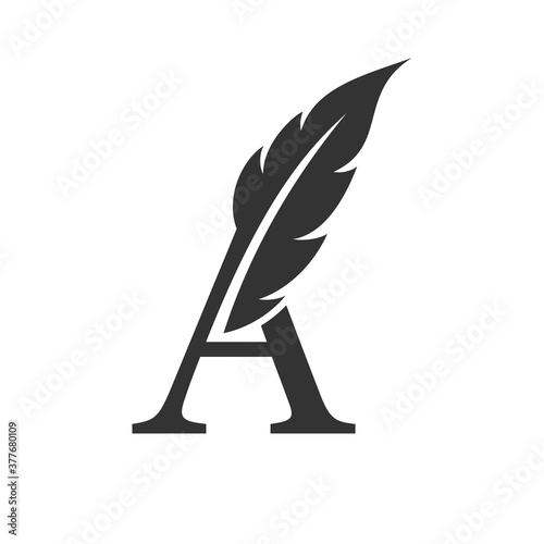 Letter a with Feather Luxury vector logo template