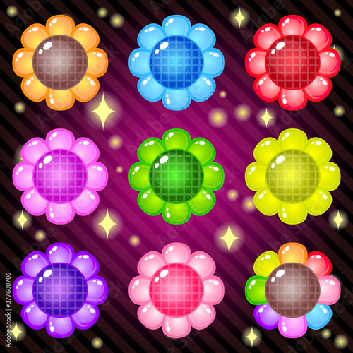 Sunflowers very cute for match 3 puzzle game. Vector illustration.