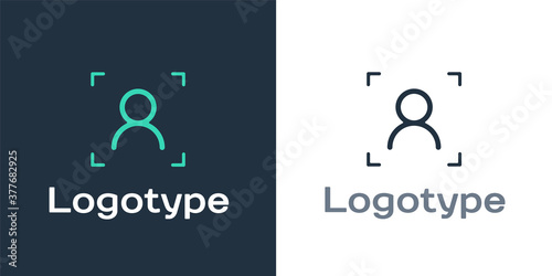 Logotype Face recognition icon isolated on white background. Face identification scanner icon. Facial id. Cyber security concept. Logo design template element. Vector.