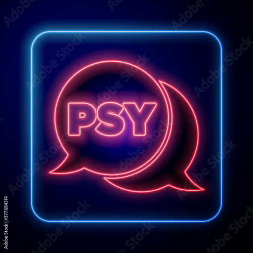 Glowing neon Psychology icon isolated on blue background. Psi symbol. Mental health concept, psychoanalysis analysis and psychotherapy. Vector.