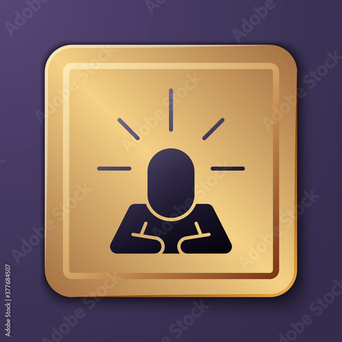Purple Depression and frustration icon isolated on purple background. Man in depressive state of mind. Mental health problems. Gold square button. Vector.