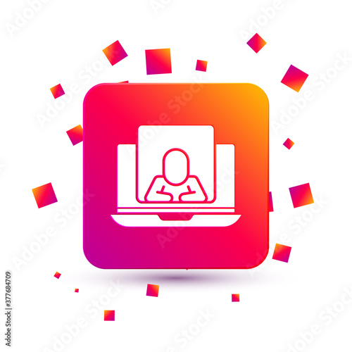 White Online psychological counseling distance icon isolated on white background. Psychotherapy, psychological help, psychiatrist online consulting. Square color button. Vector.