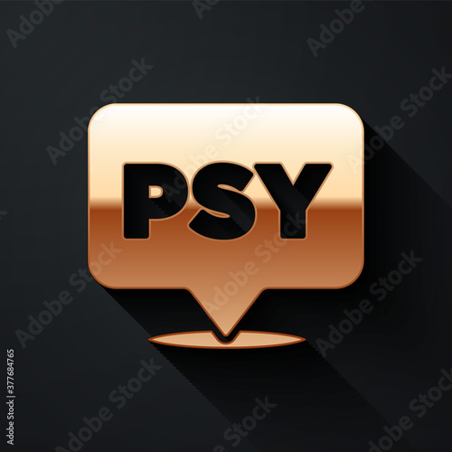 Gold Psychology icon isolated on black background. Psi symbol. Mental health concept, psychoanalysis analysis and psychotherapy. Long shadow style. Vector.