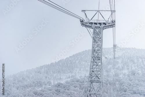 Hakkoda Ropeway Cable Tower in Snow Aomori Japan photo