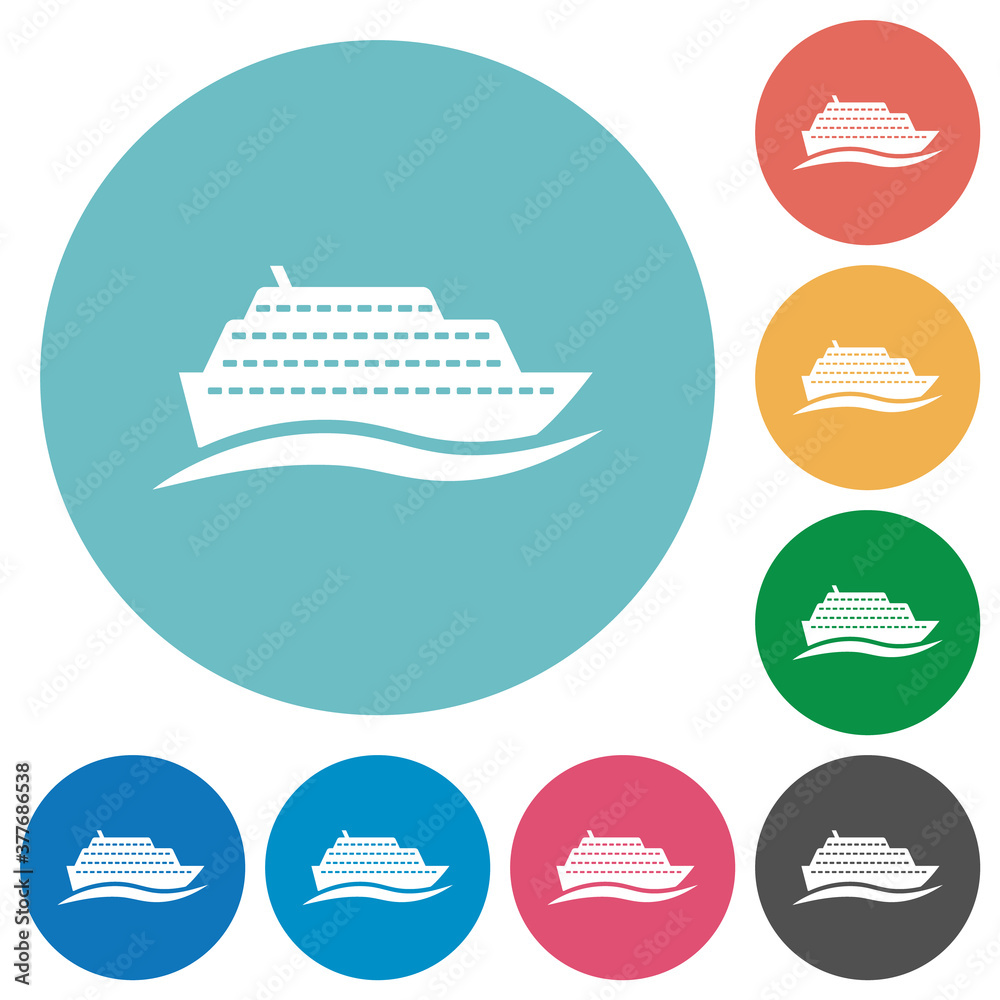 Cruise ship with wave flat round icons