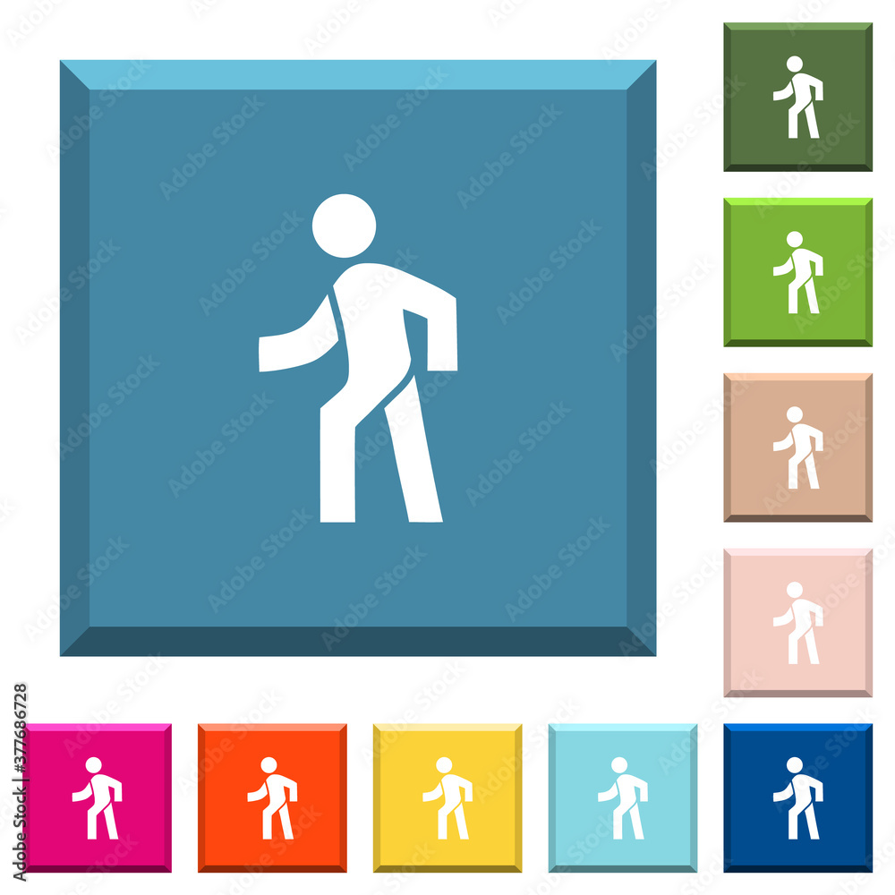 Man walking left white icons on edged square buttons Man walking left white icons on edged square buttons