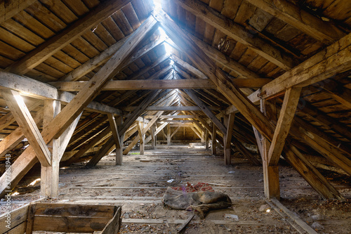 The attic of an old ruined house photo