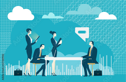 Successful business people having a meeting. Deal negotiation, discussing a project, developing new business and support. Business concept illustration 
