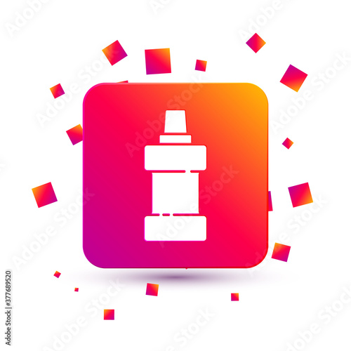 White Plastic bottle for laundry detergent, bleach, dishwashing liquid or another cleaning agent icon isolated on white background. Square color button. Vector.