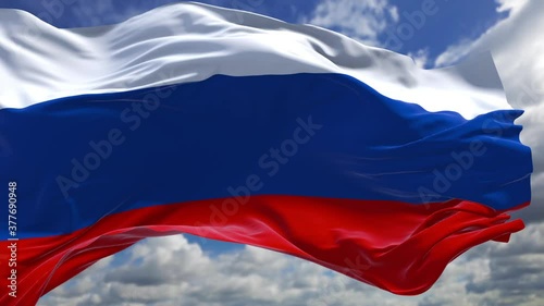 Flag Of Russia in Ultra Slow Motion With Sky Background Loop