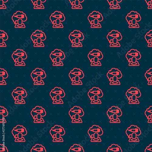 Red line Addiction to the drug icon isolated seamless pattern on black background. Heroin, narcotic, addiction, illegal. Sick junkie with a syringe and medical pills. Vector.