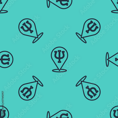 Black line Psychology icon isolated seamless pattern on green background. Psi symbol. Mental health concept, psychoanalysis analysis and psychotherapy. Vector.