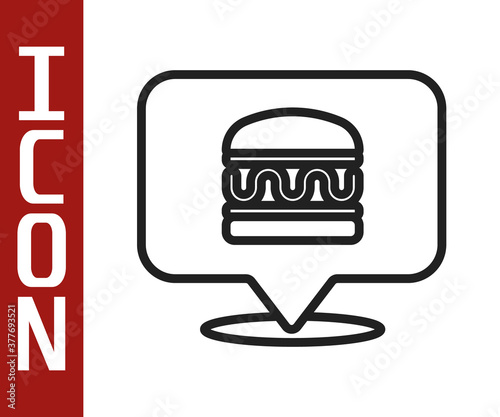 Black line Online ordering and burger delivery icon isolated on white background. Vector.