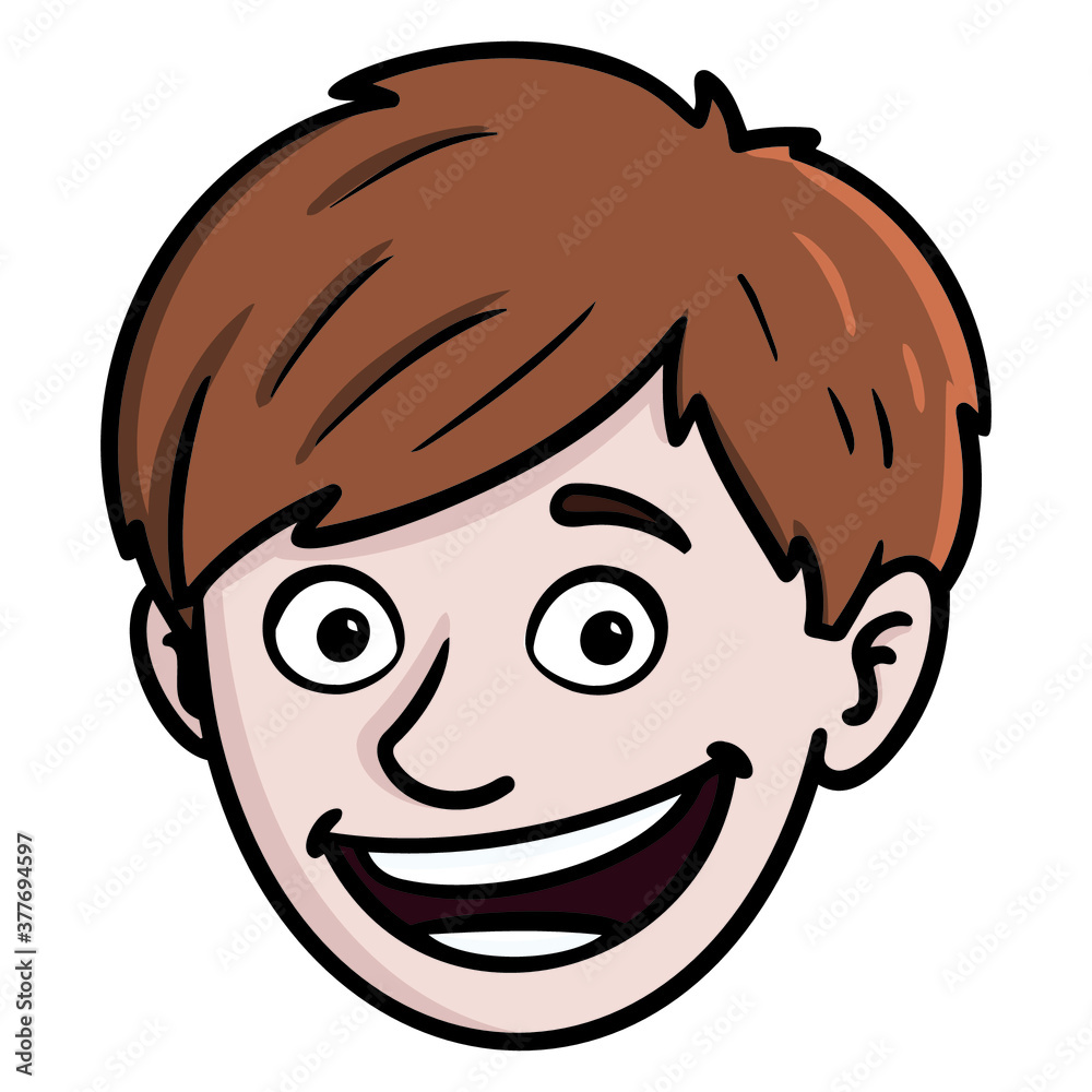 comic avatar head of a laughing boy with brown hair. comic avatar head of a laughing boy with brown hair.