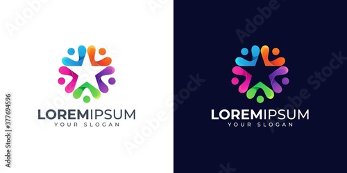 Colorful people and star logo design