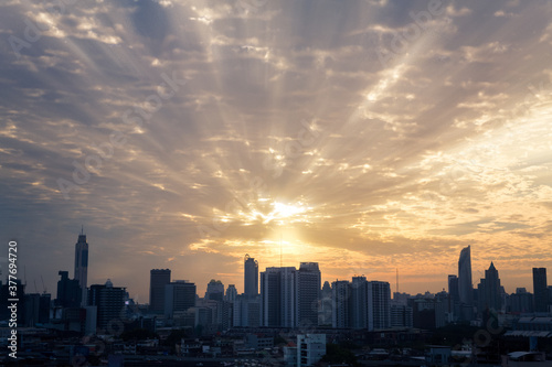 Beam light.The sky before sunrise at Bangkok.