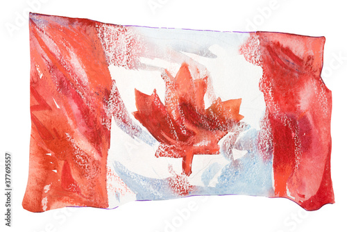 Canada, canadian flag. Hand drawn watercolor illustration