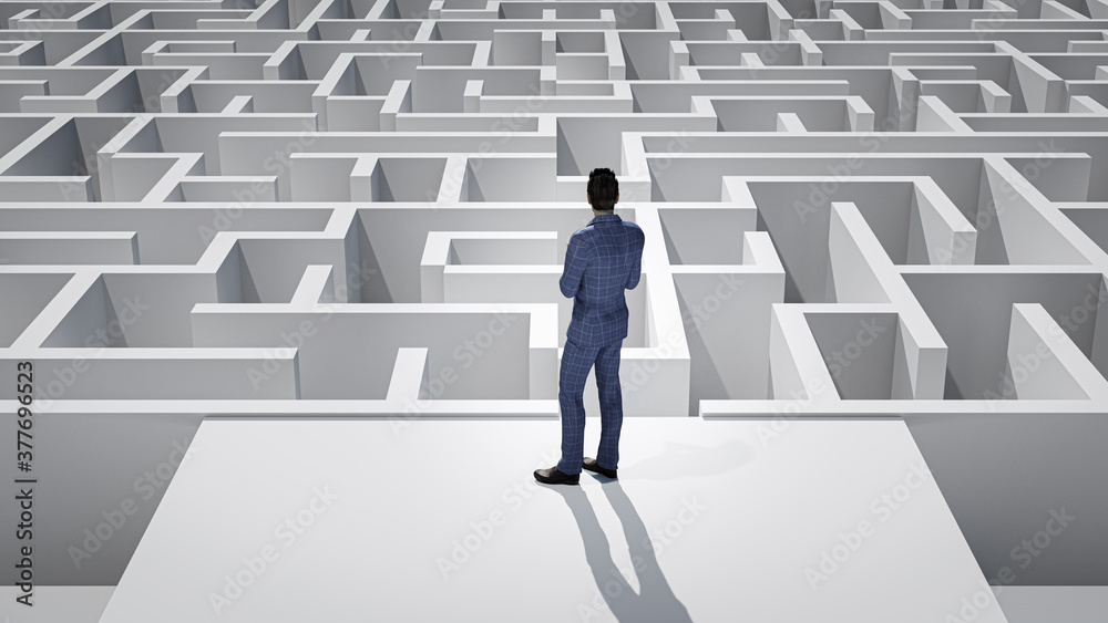 3D Rendering. 3D Businessman Standing in front of the maze. Success soncept. 3D Rendering. 3D Businessman Standing in front of the maze. Success soncept.