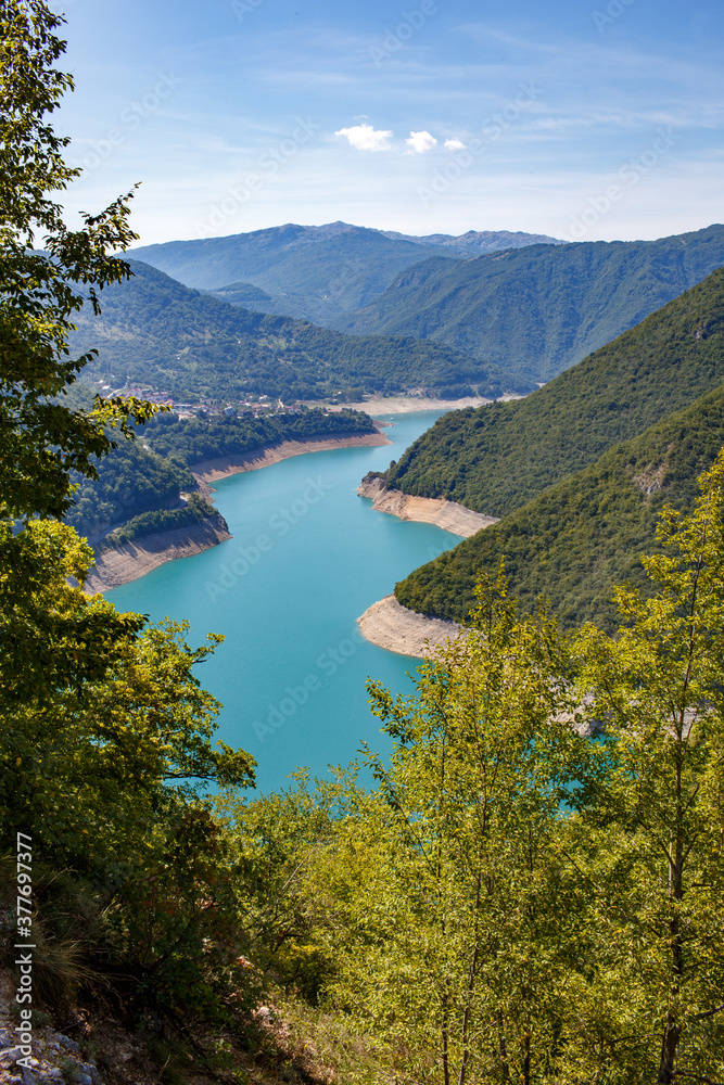 Piva lake from a high mountain