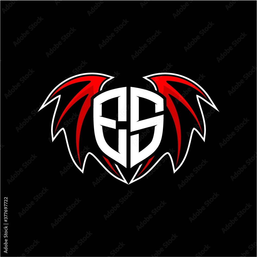letter E S initial vector logo template with a minimalist dragon wing style letter E S initial vector logo template with a minimalist dragon wing style