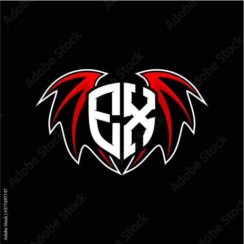 letter E X initial vector logo template with a minimalist dragon wing style