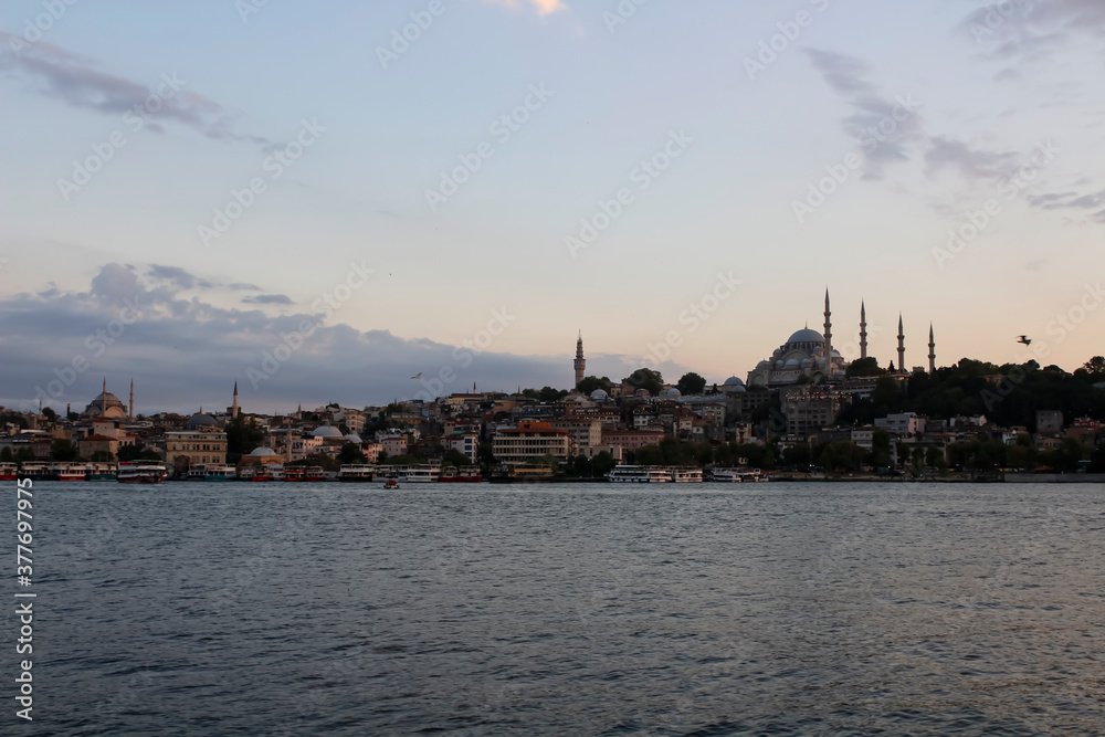 Istanbul cityscape. Hagia Sophia and Suleymaniye Mosque  the most important tourist attraction of Istanbul. 