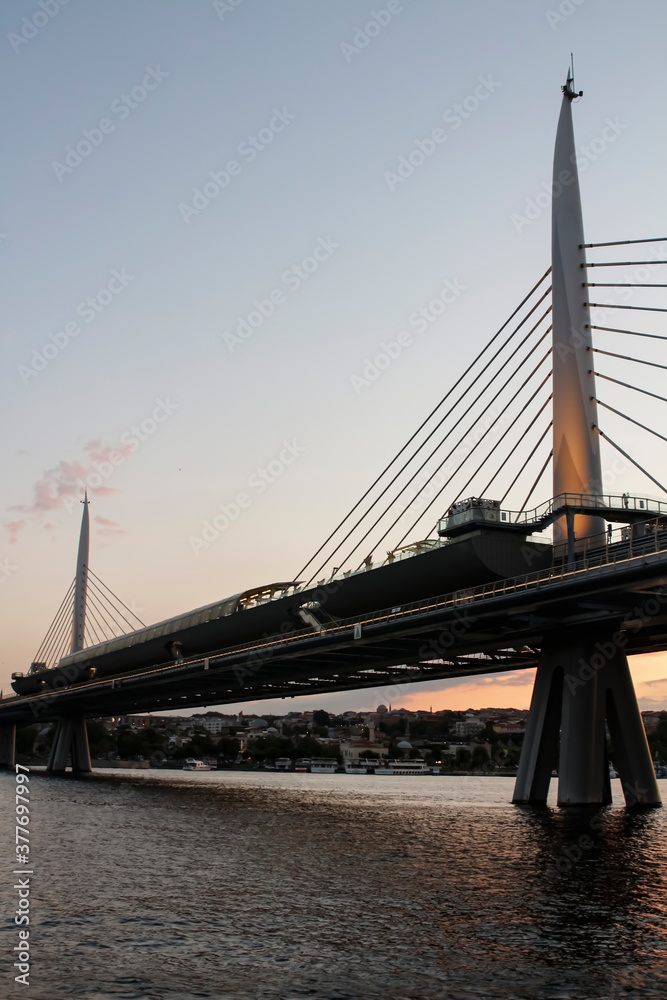 Obraz premium Halic Metro Bridge And Golden Horn, Istanbul, Turkey. 