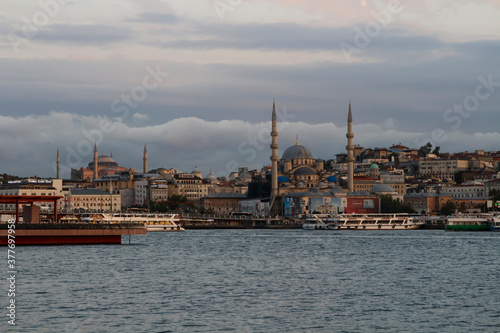 Istanbul cityscape. Hagia Sophia and Suleymaniye Mosque the most important tourist attraction of Istanbul. 
