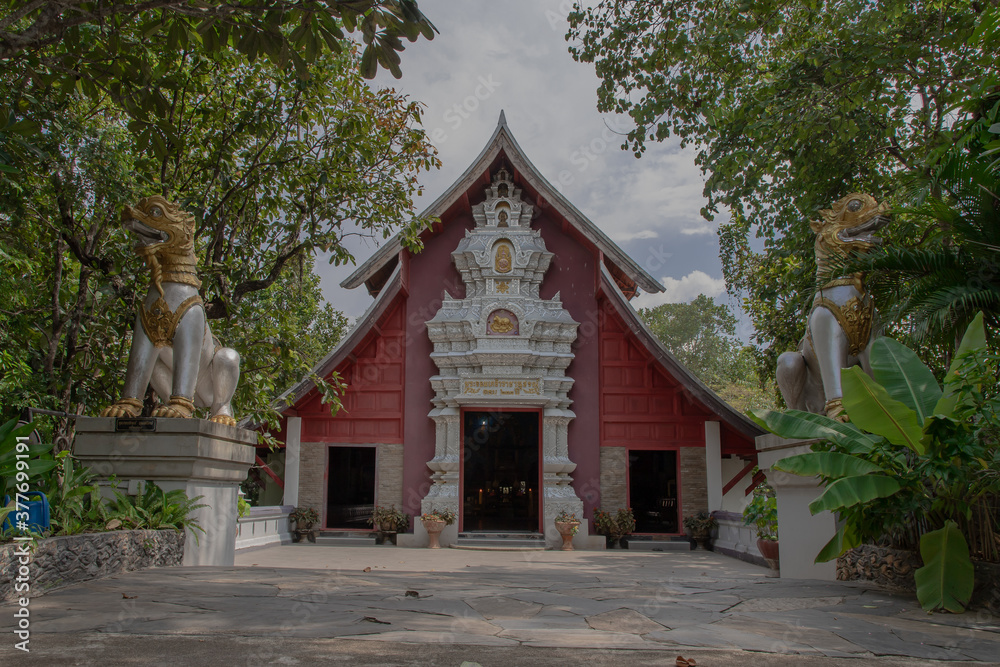 Lampang, Thailand - Sep 03, 2020 : Buddhist temple in Wat Chaloem Phrakiat Phrachomklao Rachanuson at Chae Hom. Selective focus.