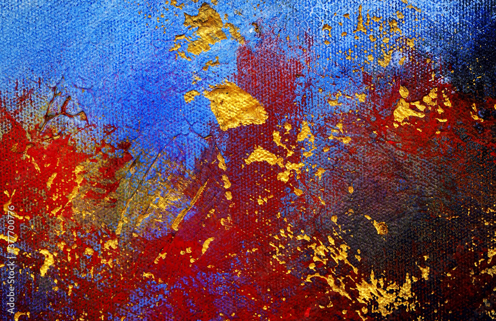 Colorful gold oil painting brushstroke on canvas abstract background with texture.