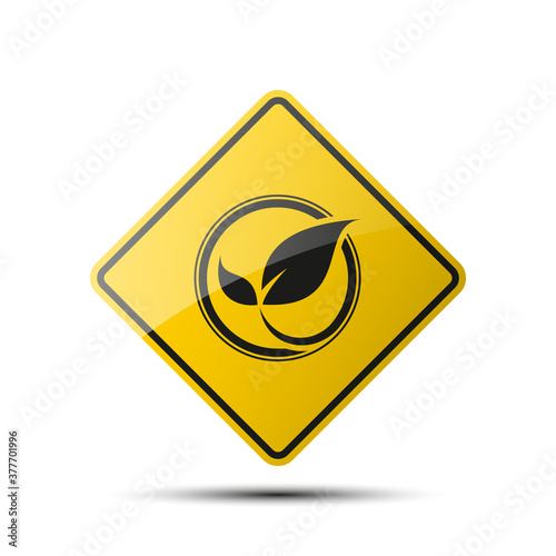 yellow diamond road sign with a black border and an image eco icon on white background. Illustration