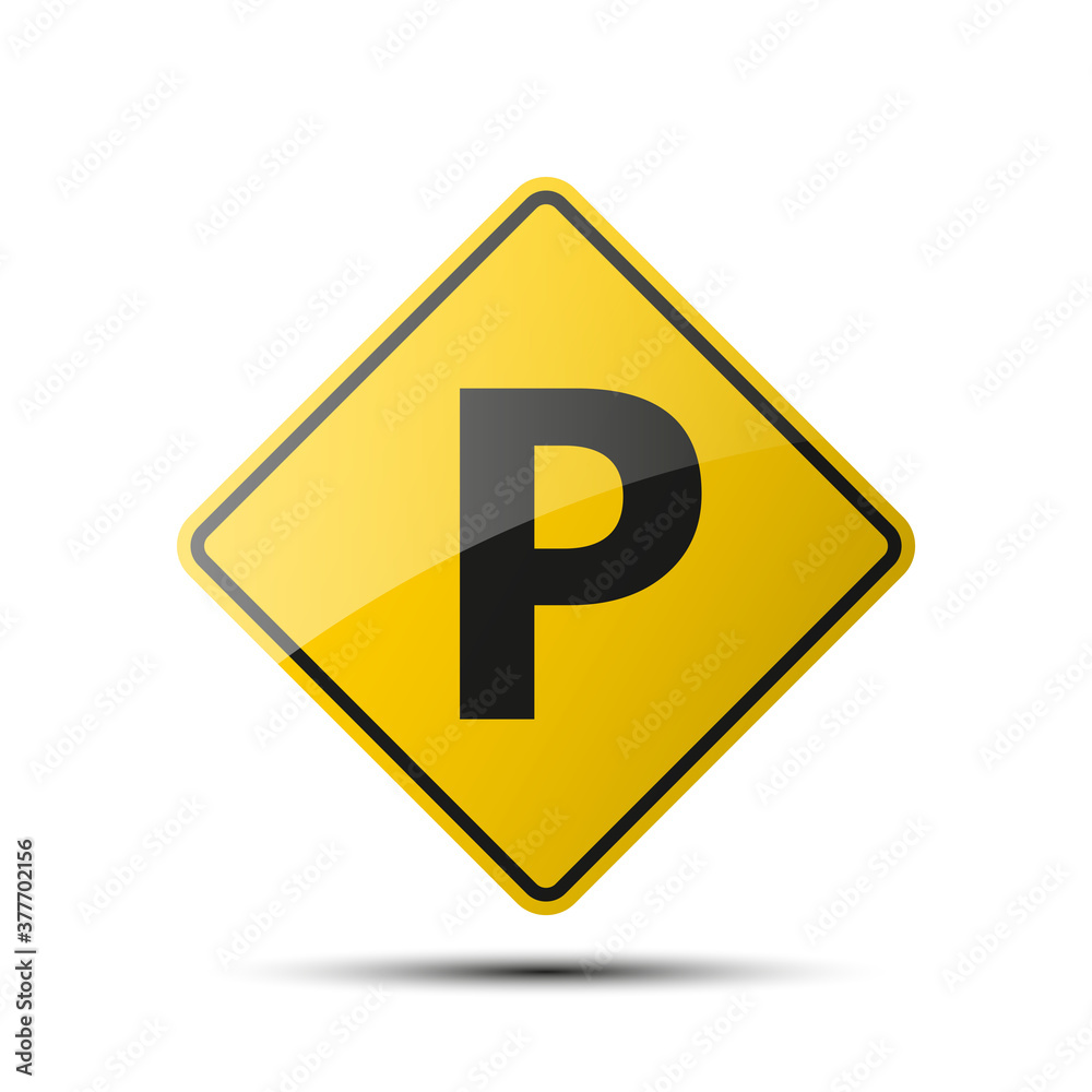yellow diamond road sign with a black border and an image P on white background. Illustration yellow diamond road sign with a black border and an image P on white background. Illustration