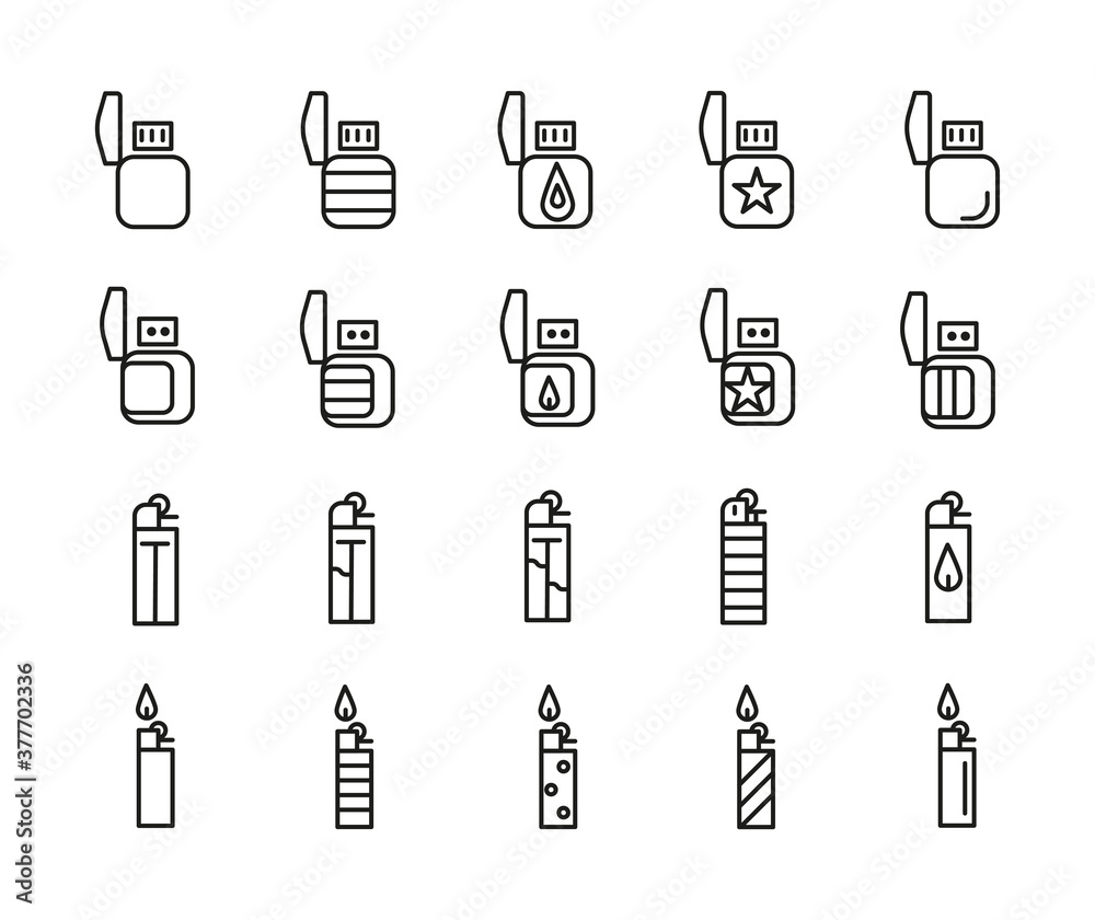 Set of Outline Vector Icons Related Lighter. For App, UI, Web. Modern Style, Premium Quality. Set of Outline Vector Icons Related Lighter. For App, UI, Web. Modern Style, Premium Quality.