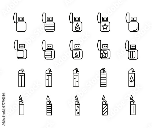 Set of Outline Vector Icons Related Lighter. For App  UI  Web. Modern Style  Premium Quality.