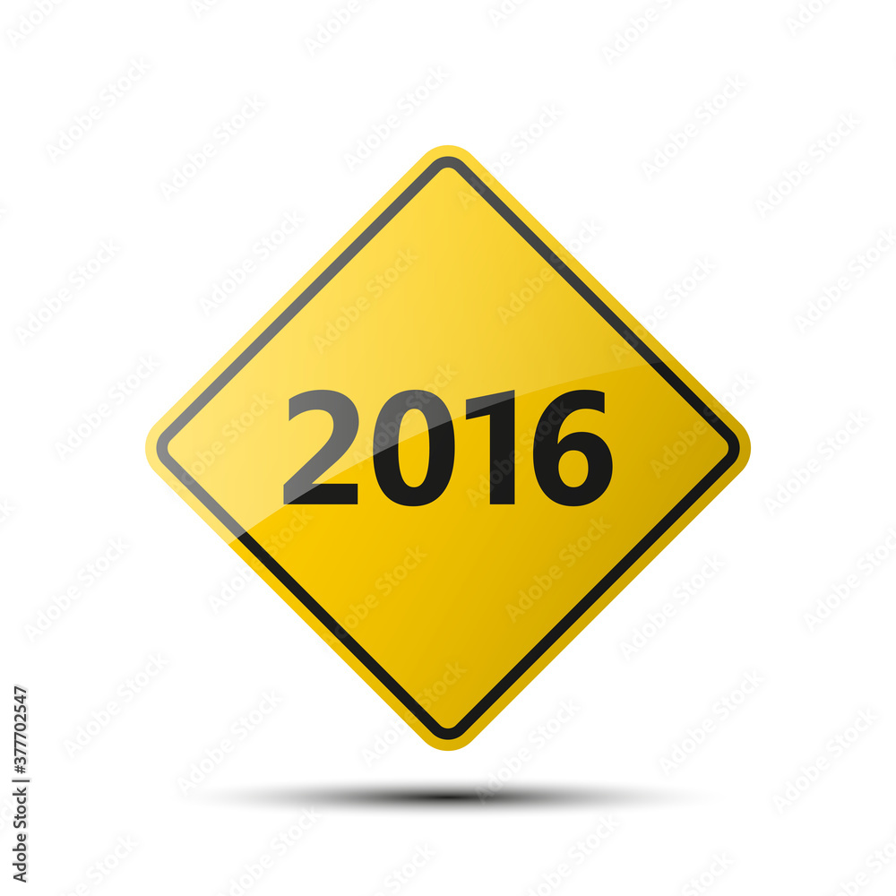 yellow diamond road sign with a black border and an image 2016 on white background. Illustration yellow diamond road sign with a black border and an image 2016 on white background. Illustration
