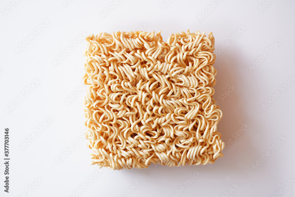 top view Instant noodles on white background top view Instant noodles on white background